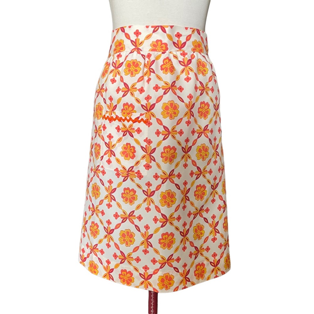 Hand Crafted Hostess Apron MCM White with Autumn Colors Geometric Floral Vintage